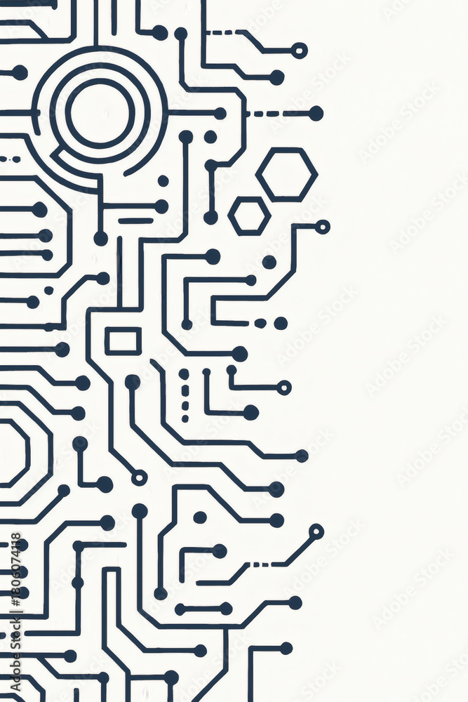 Obraz premium A digital-inspired, stylized circuit board design in navy against a clean white background, evoking technology and precision aesthetics.