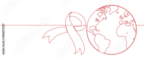 Line art vector illustration of a icon aids with world