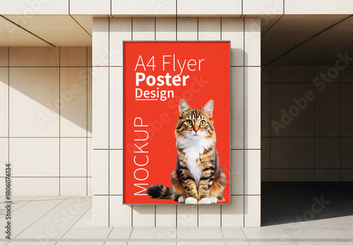Cute Cat Poster Mockup on Outdoor Building Wall