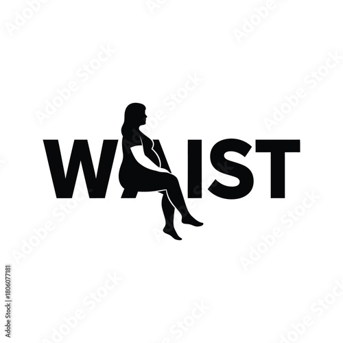 Creative silhouette of a woman integrated into the word waist symbolizing body shape and form