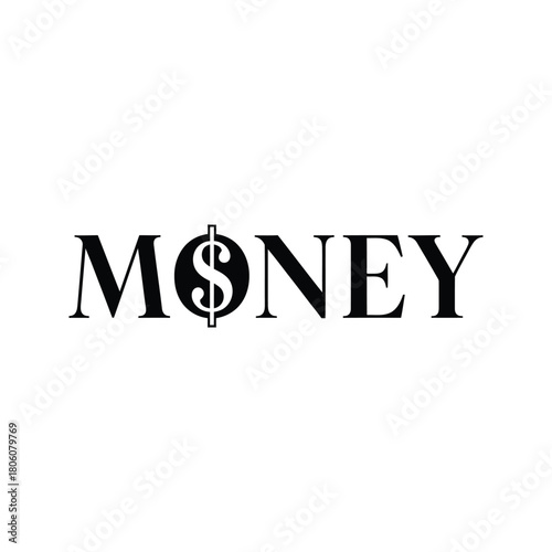 The word money is displayed in bold black serif font with a dollar sign replacing the letter o