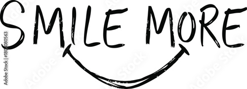 Simple black and white lettering with a smiling mouth illustration