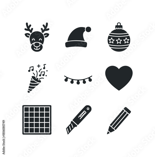 Set of nine festive and useful icons for seasonal celebrations and planning