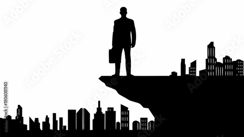 Confident entrepreneur surveying the city skyline, ready for success and business opportunities ahead
