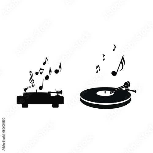 Vinyl record player spinning tunes.