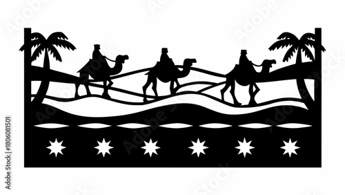Elegant silhouette of the Three Wise Men riding camels, celebrating Christmas story and holiday season