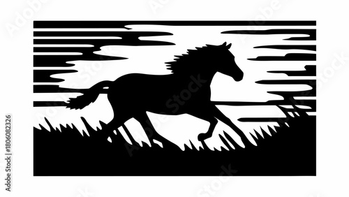 Galloping horse silhouette design, perfect for logo or equine themed project, simple yet elegant art