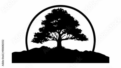 Tranquil tree silhouette emblem, perfect for nature brand logo and mindful design projects