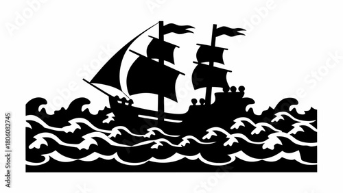 Majestic sailing ship navigates turbulent waters, a powerful symbol of adventure and maritime history