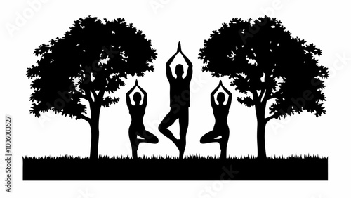 Find inner peace with outdoor yoga silhouettes, tranquil zen practice in nature for wellness journey