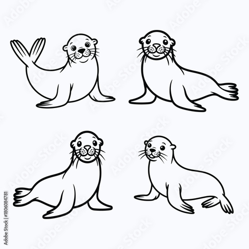 A delightful collection of seal illustrations isolated on white background, showcasing their adorable features and playful nature in simple designs