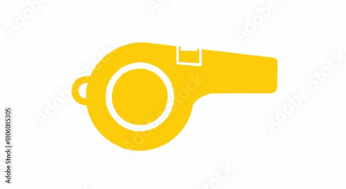Vibrant yellow whistle icon representing sports, authority, and clear communication, a simple flat vector illustration ideal for web design elements or athletic event applications