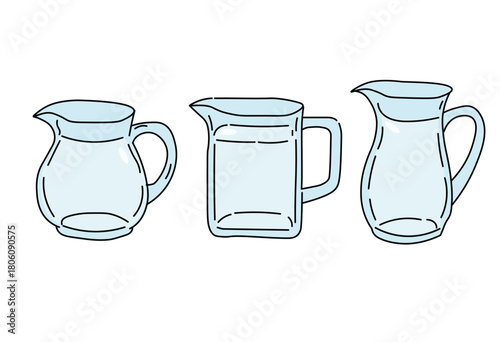 Set of pitcher outlines in various shapes for kitchen cafe and beverage design materials