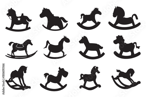 Rocking Horse black shape icon silhouette vector flat illustration design on white background