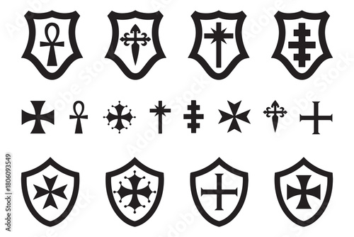 Knights Templar sign shield black shape icon silhouette vector flat illustration design on white background