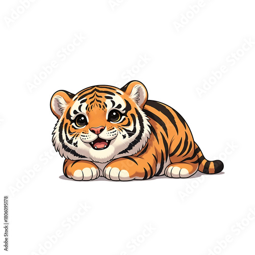 Adorable Baby Tiger Cartoon Character Illustration - Wildlife, Jungle Animal, and Asian Symbol