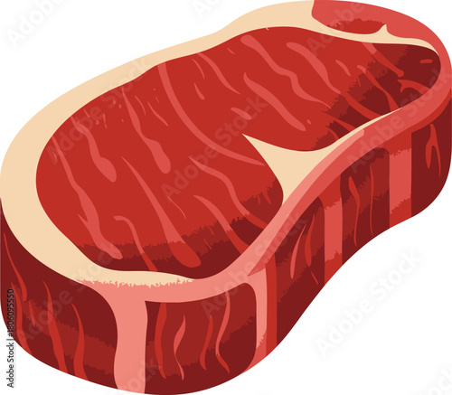 Cartoon Style Raw Beef Steak with Visible Fat Marbling, Ready to Grill Icon