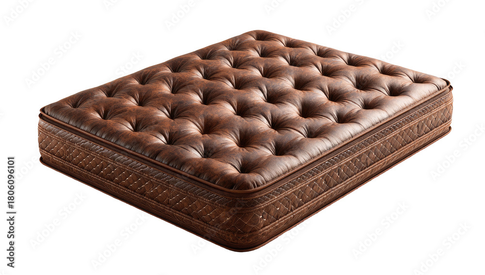 Obraz premium Brown tufted mattress, close-up view on a black background