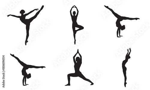 Collection of diverse athletic poses silhouette