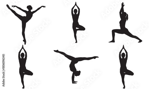 Diverse yoga poses silhouette collection
