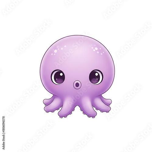 Cute Purple Octopus Character Illustration - Adorable Baby Cephalopod with Big Eyes and Open Mouth, Whimsical Underwater Creature