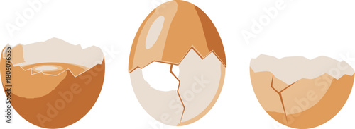 Cracked Eggshells Cartoon Broken, Empty Brown Eggs on White Background Illustration Ready for Use