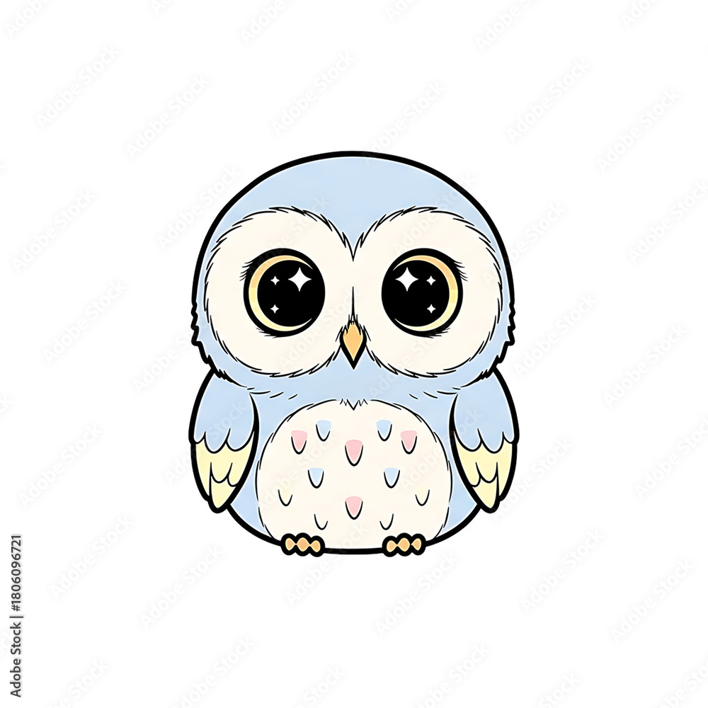 Obraz premium Adorable baby owl illustration with large expressive eyes and fluffy feathers, perfect for children's books and whimsical designs