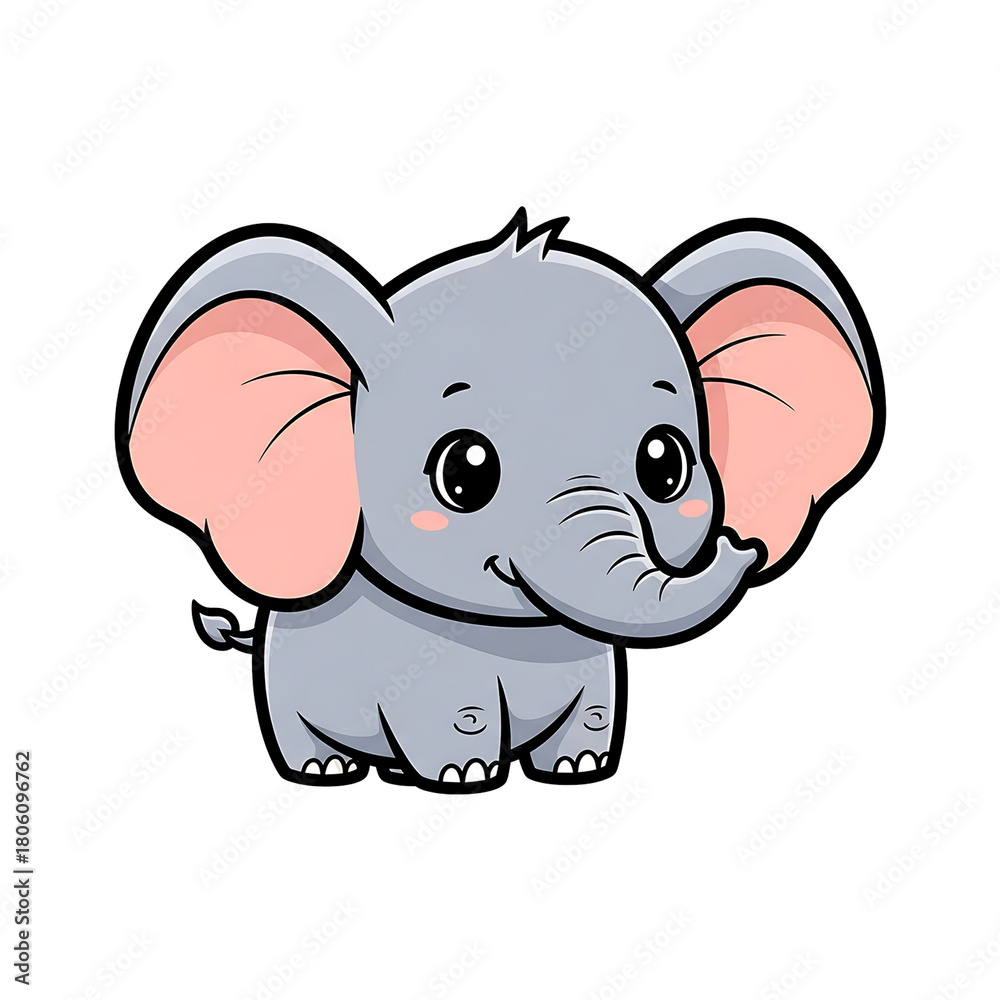 Naklejka premium Cute Cartoon Baby Elephant Illustration with Big Ears and Trunk