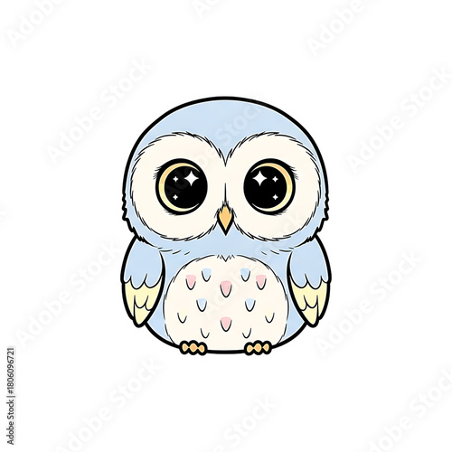 Adorable baby owl illustration with large expressive eyes and fluffy feathers, perfect for children's books and whimsical designs