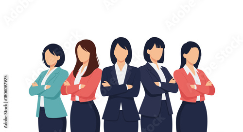 A group of confident businesswomen standing side by side with crossed arms, symbolizing teamwork, empowerment, and professional success in the workplace.