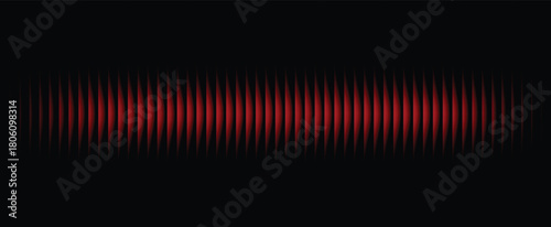 Red, Black Wave Lines Striped vertical glass background. Abstract Vertical Interference Pattern with Symmetrical Glow on Dark Background. Vector illustration