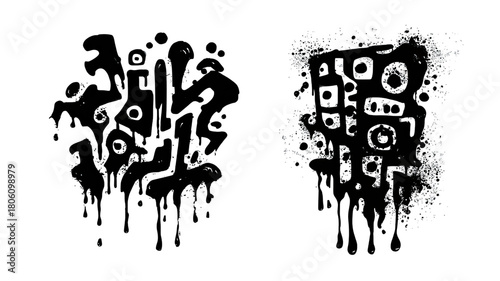 Grunge vector illustration of a hand silhouette made of urban words and shapes with ink pattern and black color design