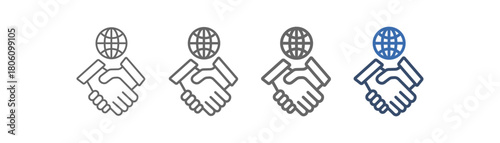 
outline icon sheet business partnership with handshake and globe design