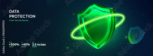 Medical Security and Health Care. Healthcare Protection Concept. Health and Life Insurance. Glowing Green Shield and Cross. Medical Safety and Support. Green Medical Guard. Vector illustration