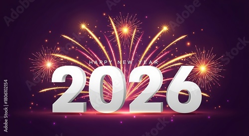 Celebrate the arrival of the new year 2026 with a spectacular display of vibrant fireworks lighting up the night sky in a festive and joyful celebration