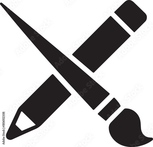 Crossed Pencil and Paintbrush Logo Art Design Drawing and Creative Tools Icon