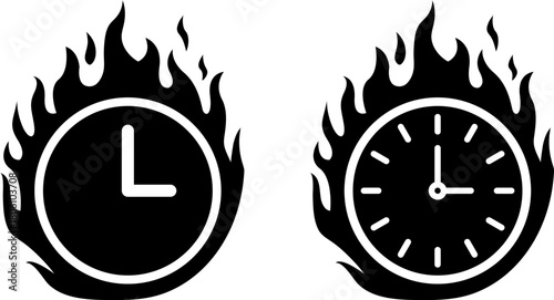 Two clocks burning with flames representing urgency and time running out