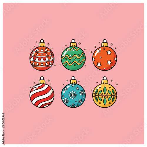 Festive Ornaments: A vibrant collection of intricately designed ornaments, each a unique masterpiece of holiday cheer, adorning a soft backdrop of pastel color.