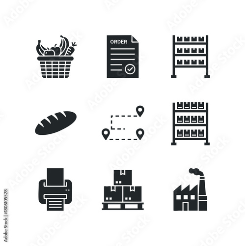 Set of Icons Representing Logistics and Supply Chain Management Processes