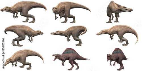Fototapeta Naklejka Na Ścianę i Meble -  Collection of detailed dinosaur renderings
