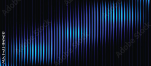 Blue Purple Wave grainy gradient background template. Trendy ribbed glass waves effect texture with futuristic vintage aesthetic and nostalgic retro chrome.  Abstract vertical line pattern