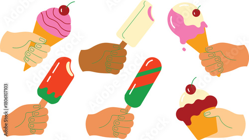 Hands Holding Various Ice Cream Cones and Popsicles A Delicious Summer Treat Compilation