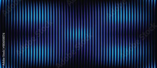 Blue black interference lines grainy gradient background template. Trendy ribbed glass waves effect texture with futuristic vintage aesthetic and nostalgic retro chrome. Abstract vertical wave pattern