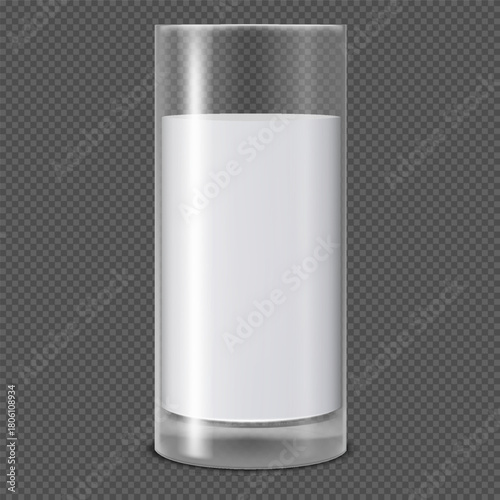 Realistic glass cup of milk, natural liquid product, dairy beverage, organic drink template, vector mock up 3D design