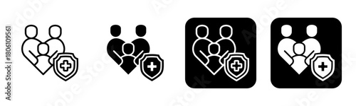 Family Insurance Icon Line and Black Fill Style Collection