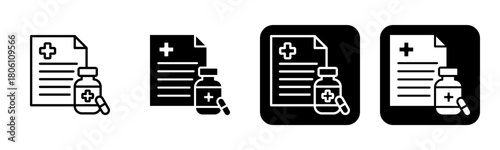 Prescription Drugs Icon Line and Black Fill Style Collection