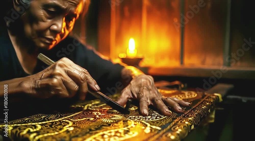Wallpaper Mural  Elderly Craftsman Working Carefully Under Warm Candlelight Torontodigital.ca