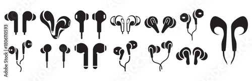 earbuds shilhuette icons set