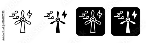 Wind Energy Icon Line and Black Fill Style Collection