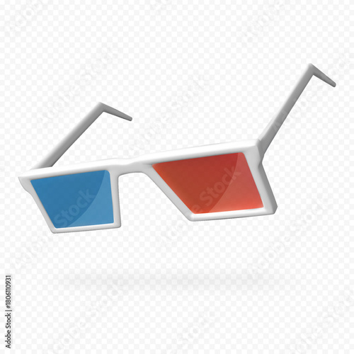 3d glasses realistic 3D vector icon, red and blue anaglyph glasses used for watching stereoscopic movies in cinemas